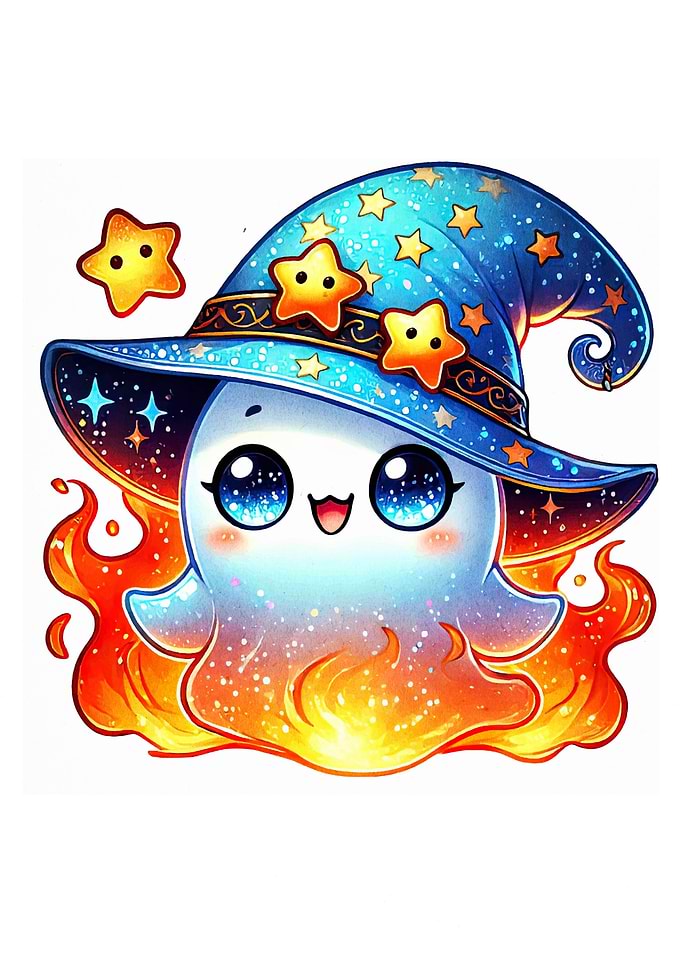 Cute Ghost Wizard with Star Hat