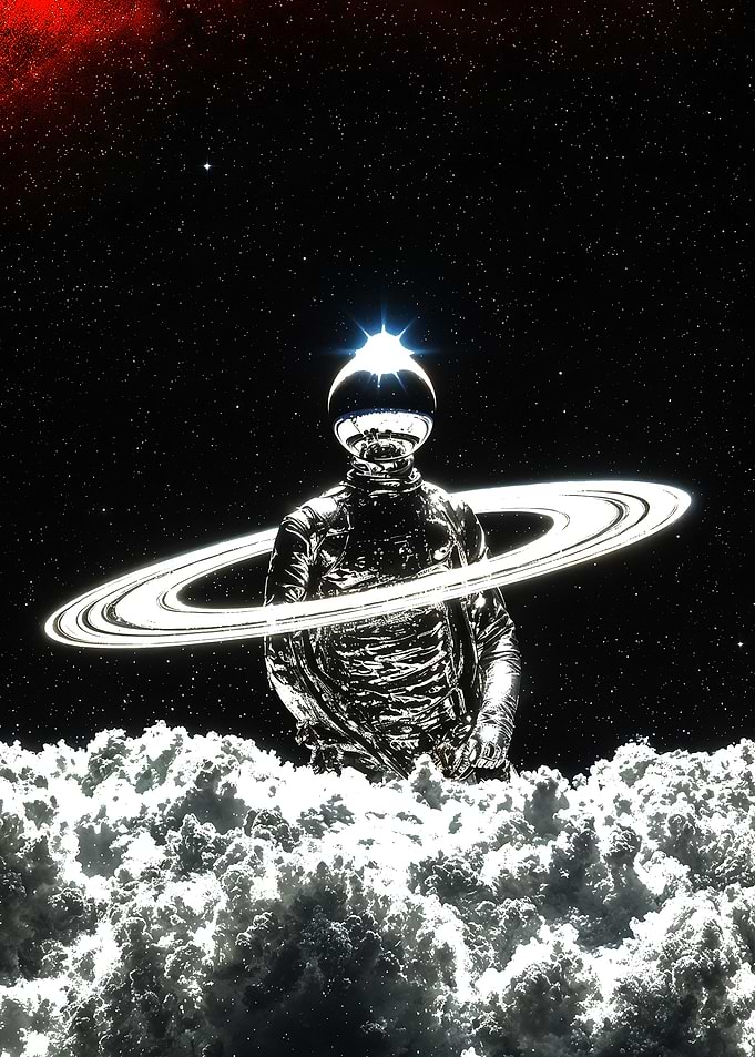 Astronaut in Space with Saturn Rings