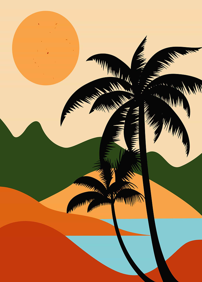 Tropical Beach Sunset Minimalist Art