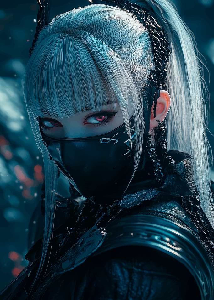Masked Warrior Woman with Red Eyes