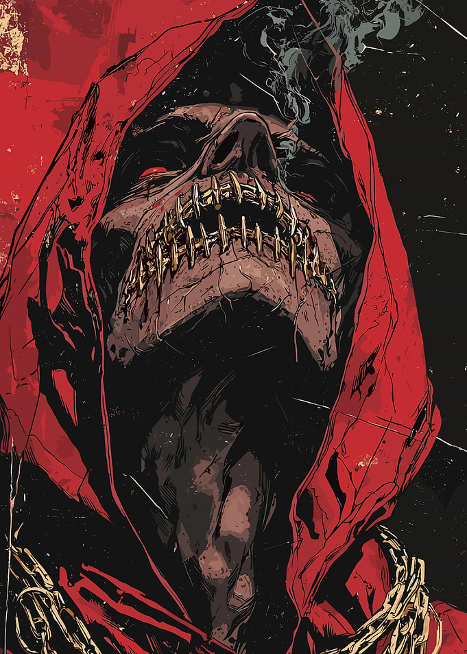 Hooded Skull with Stitched Mouth