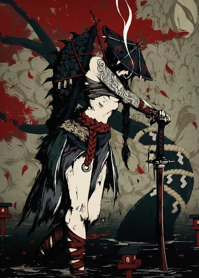 Tattooed Samurai Warrior with Sword
