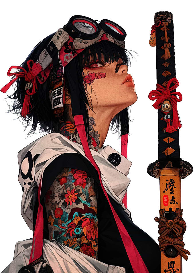 Cyberpunk Samurai Girl with Katana
