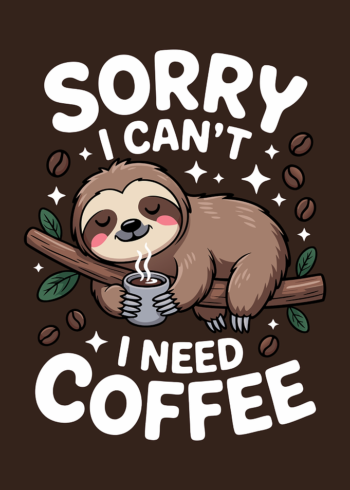 Sloth with Coffee Cartoon Illustration