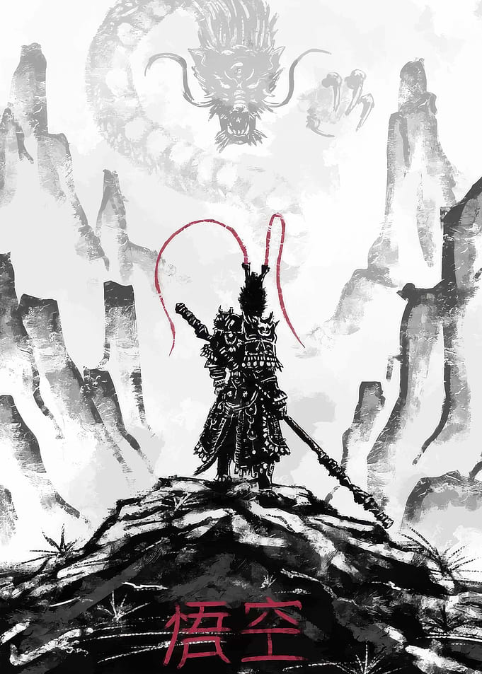 Sun Wukong and Dragon Ink Painting