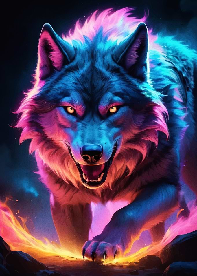 Neon Wolf Fire Animal