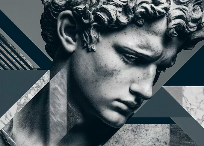 Classical Sculpture with Geometric Background
