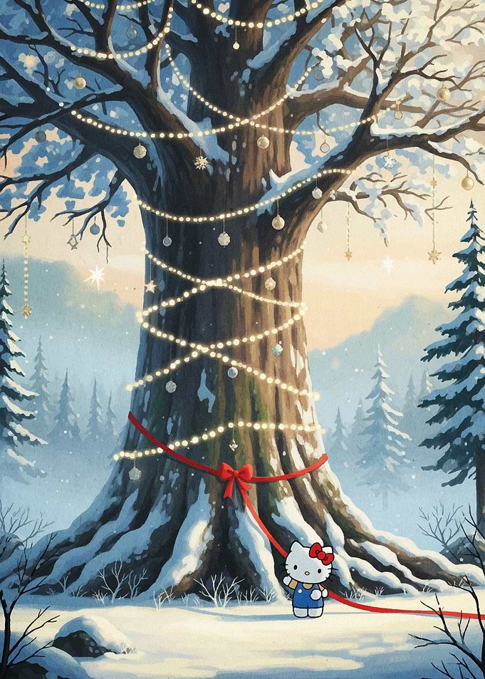 Hello Kitty Christmas Tree in Winter