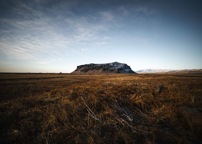 Icelandic Landscape with Mountain and Field