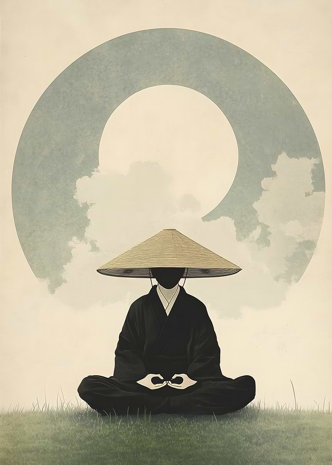 Zen Monk Meditation Under Enso Circle