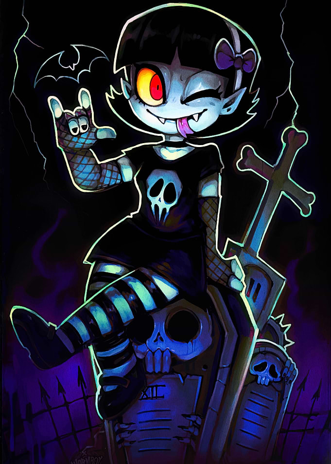 Gothic Cartoon Vampire Girl Illustration