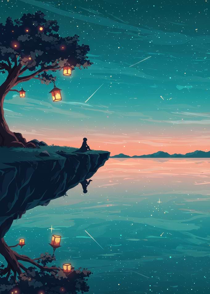 Cliffside Contemplation Under Starry Sky