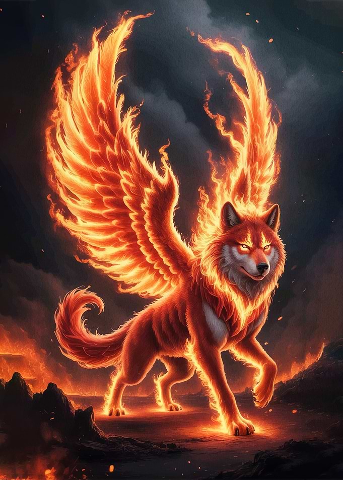 Fiery Winged Wolf