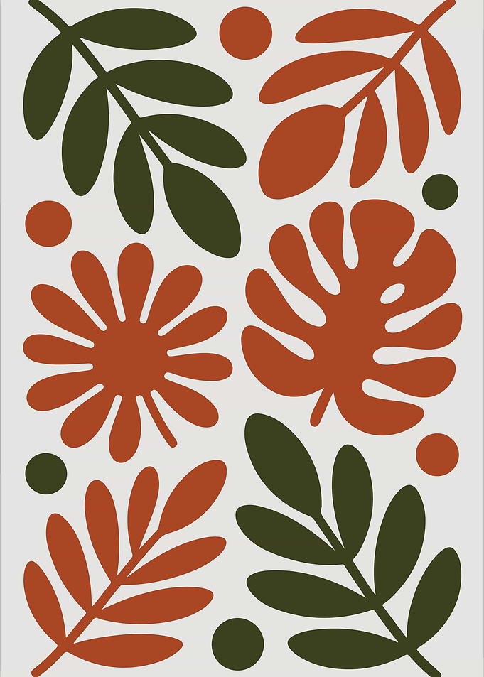 Botanical Pattern with Leaves and Flowers