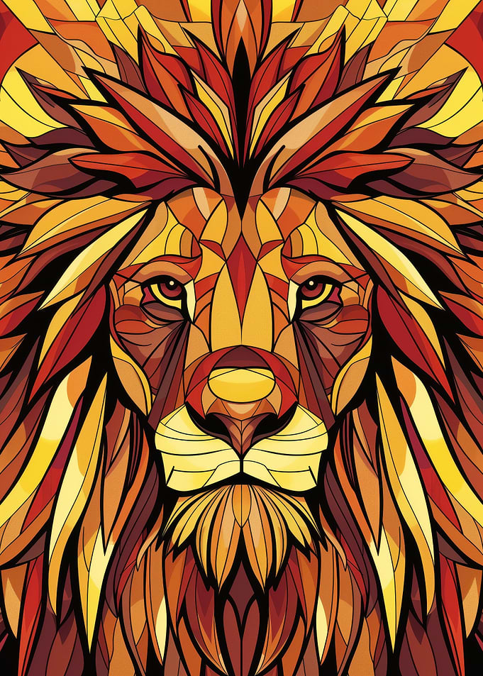 Geometric lion vector portrait in vibrant colors
