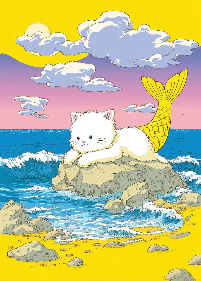 Purrmaid: Cat Mermaid on Beach
