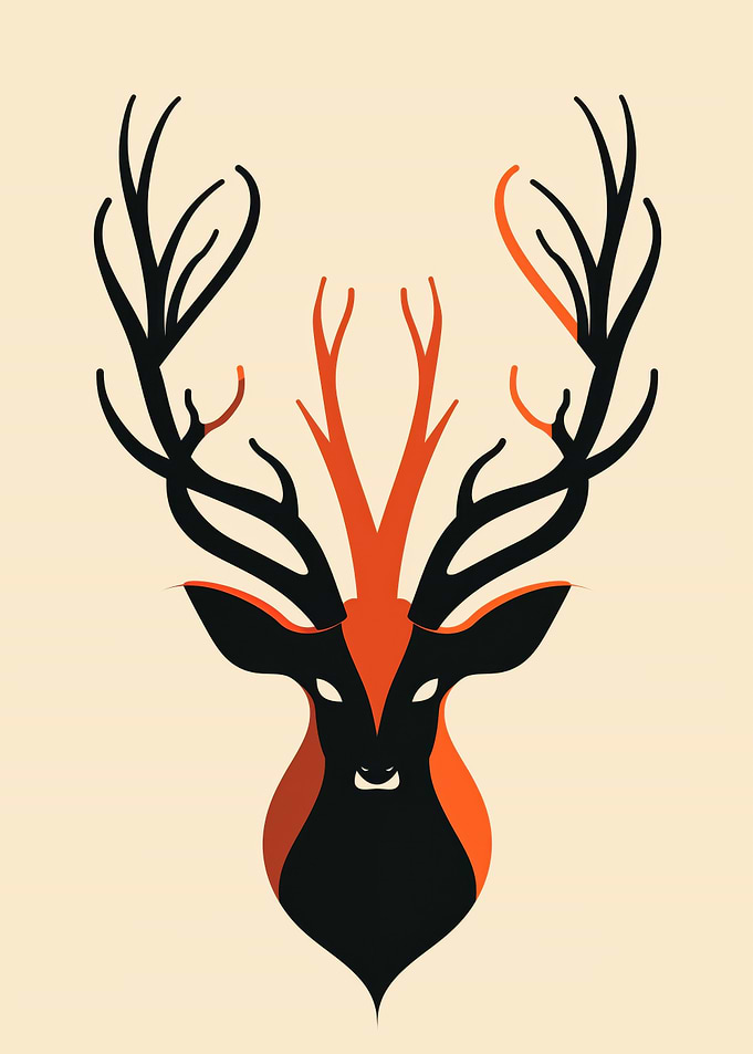 Abstract deer vector portrait with bold antlers