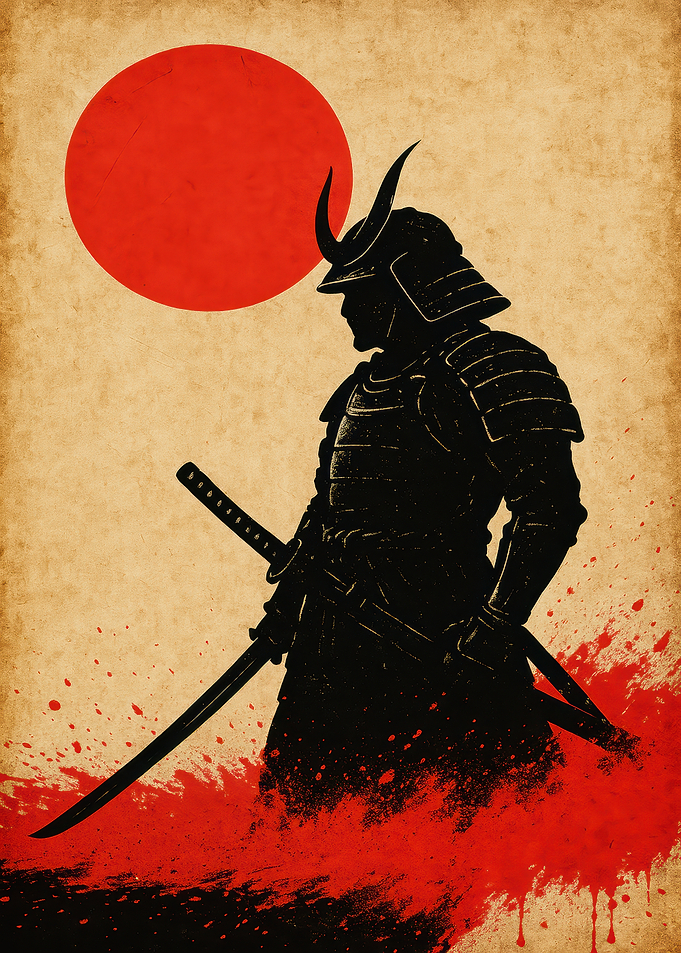 Samurai Warrior Silhouette with Red Sun