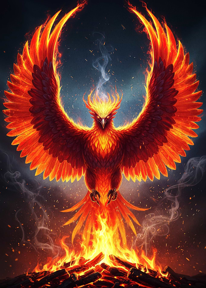 Fiery Phoenix Rising from Flames