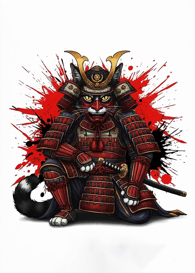 Samurai Cat Warrior Illustration