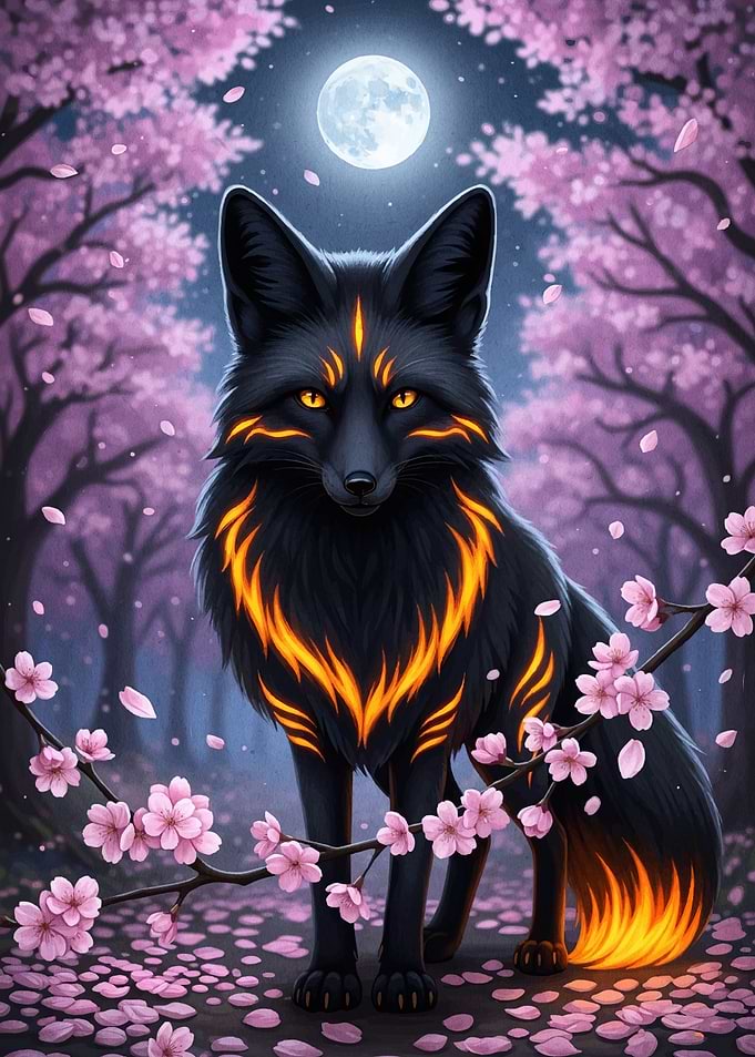 Mystical Fox Cherry Blossom Forest