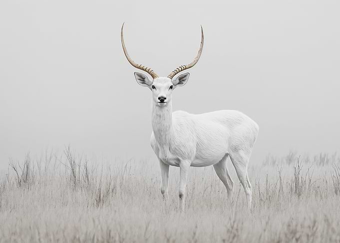 White Deer in Misty Field