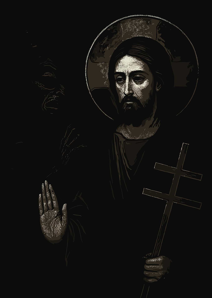 Jesus Christ with Cross and Halo