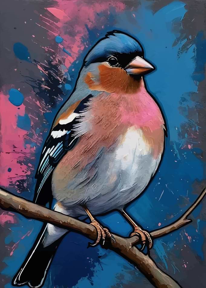 Chaffinch Bird on Branch Painting