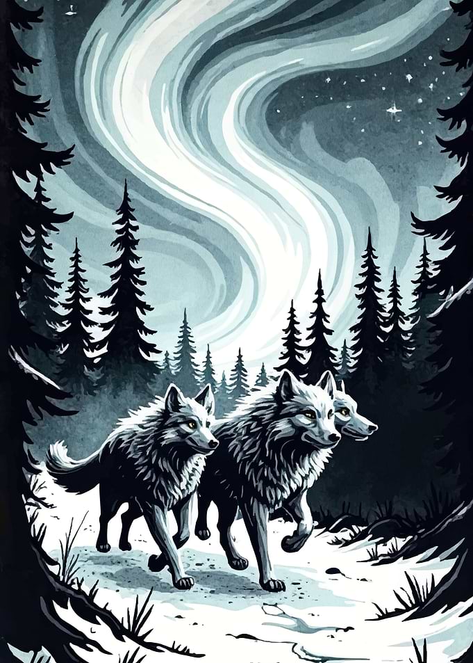 Wolves Winter Forest Landscape