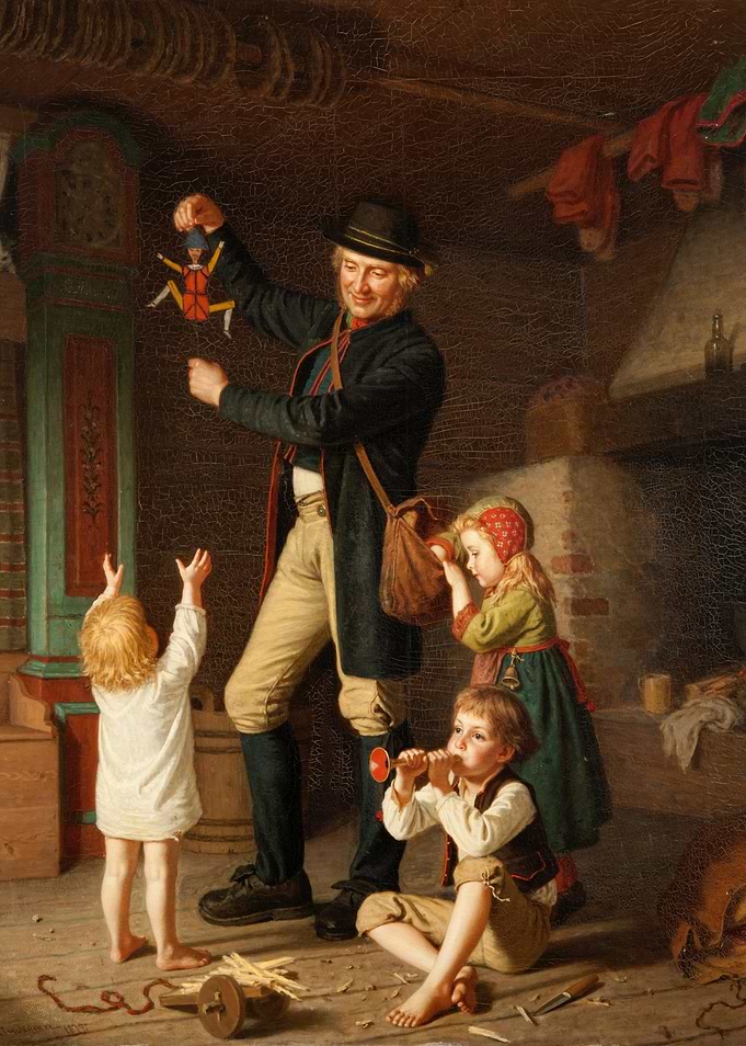 Man with Puppet and Children