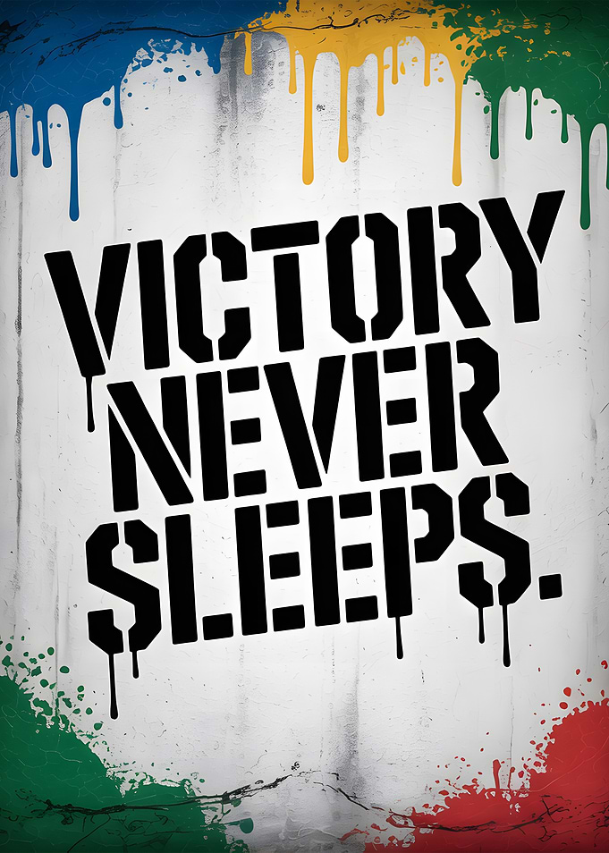 Victory Never Sleeps Motivational Text Art