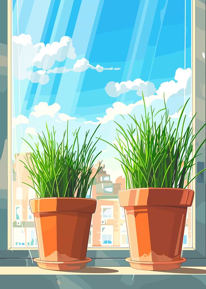 Potted Grass Window View