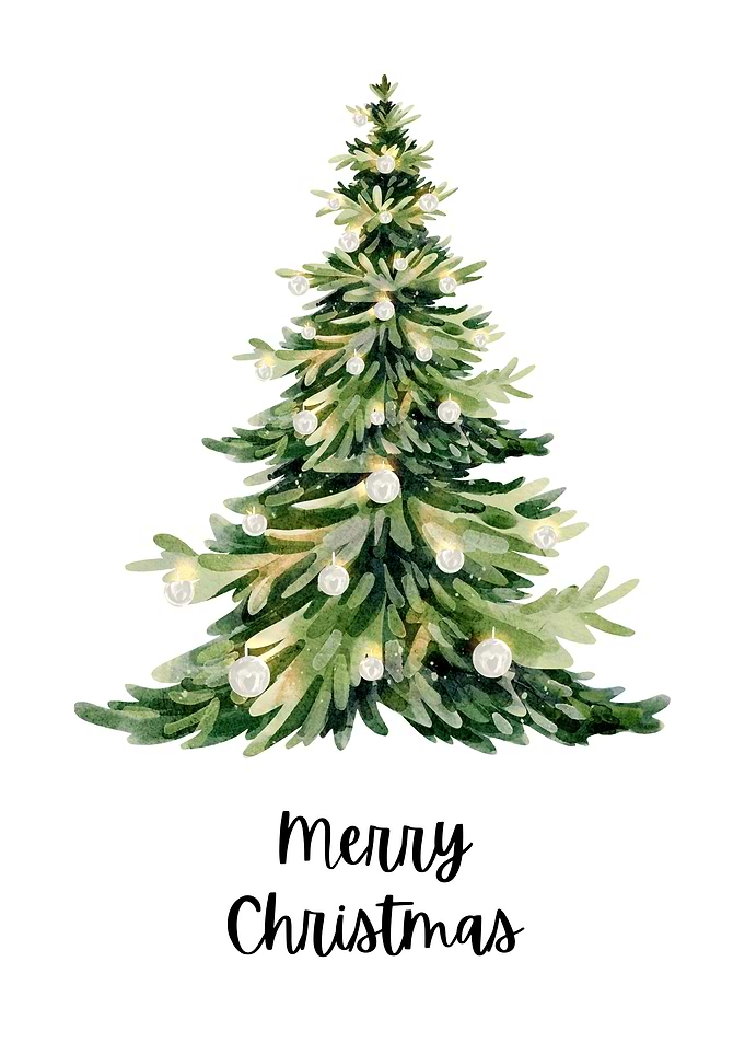 Watercolor Christmas Tree with Ornaments