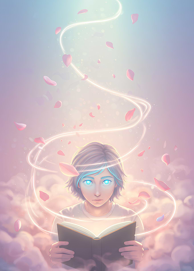 Glowing Book and Floating Petals