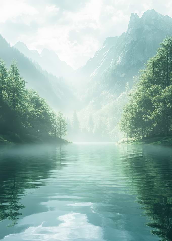 Misty Lake and Mountain Landscape