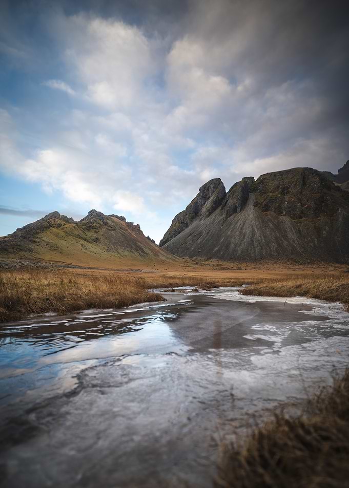 Icy Stream in Mountainous Landscape