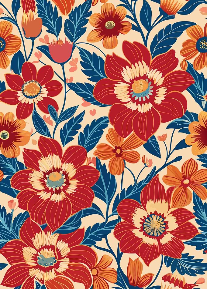 Floral Pattern with Red and Orange Flowers