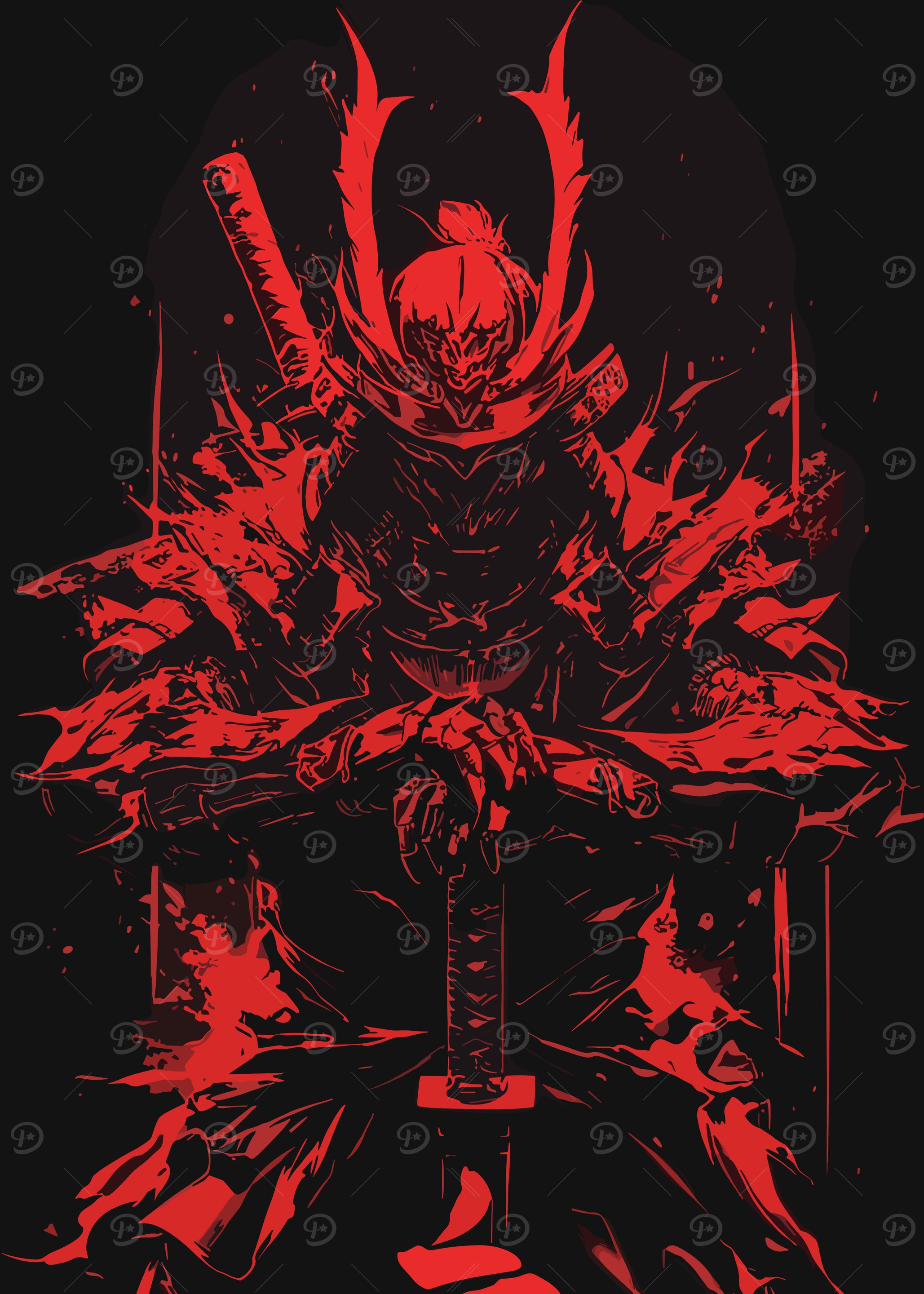Red Samurai Warrior Illustration
