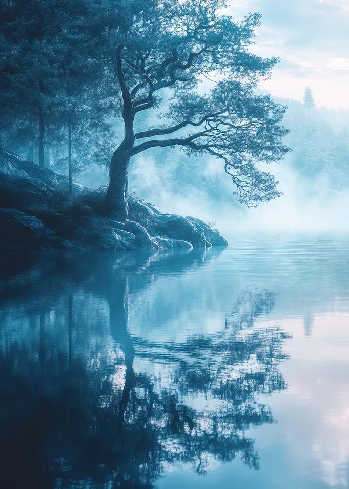 Misty Lake with Tree