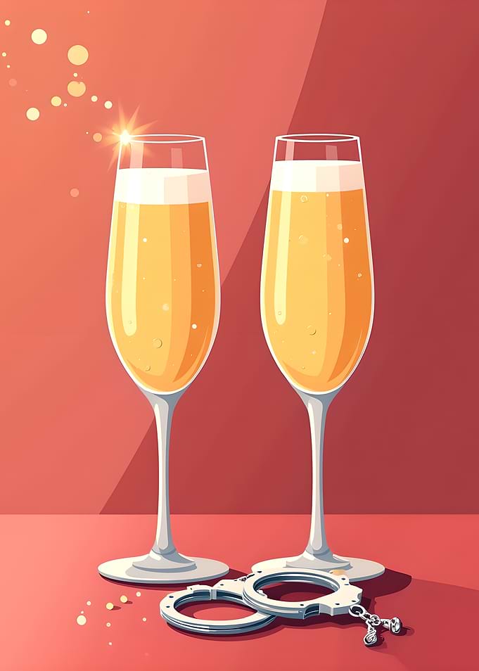 Champagne Glasses and Handcuffs Illustration