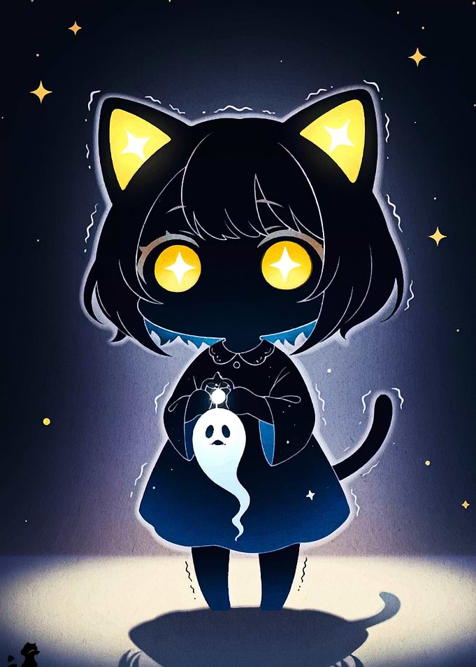 Chibi Cat Girl with Ghost