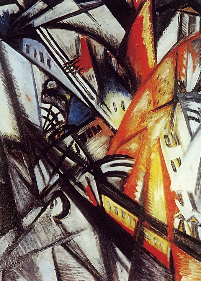 Abstract Cityscape Painting with Geometric Shapes
