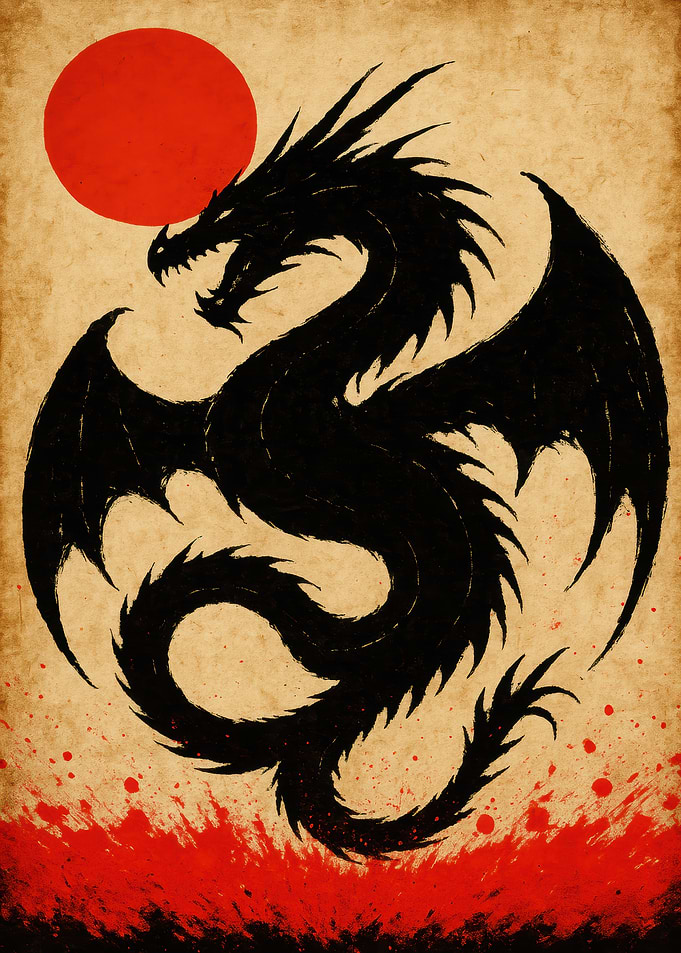 Black Dragon with Red Sun