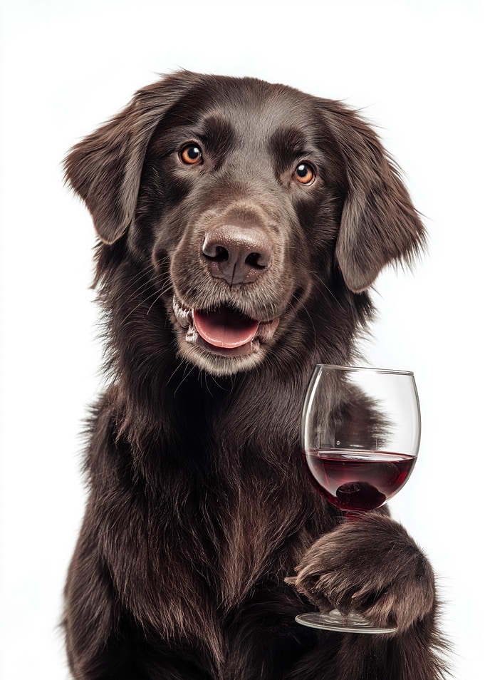 Flat-Coated Retriever Dog with Wine Glass Portrait