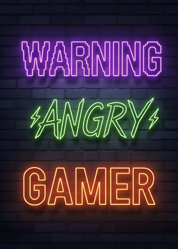Warning Angry Gamer Neon Sign