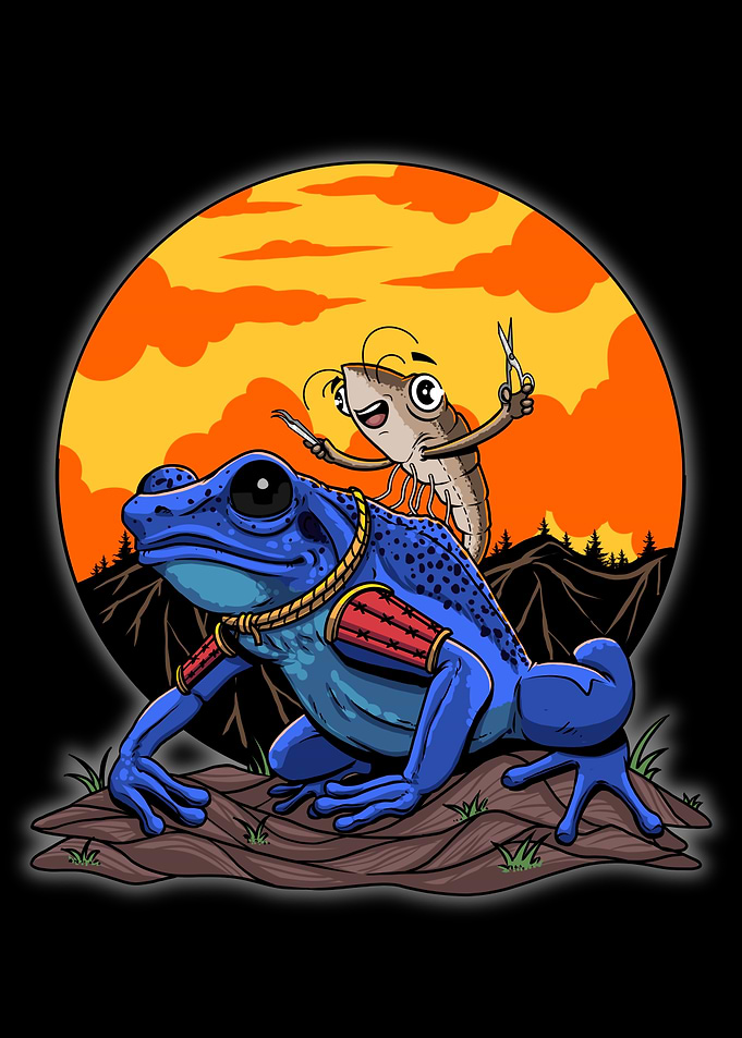 Frog and Shrimp Barber Cartoon Illustration