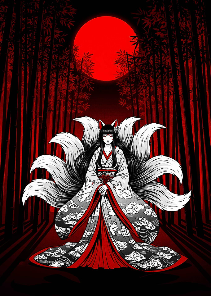Nine-tailed Fox Spirit in Red Forest
