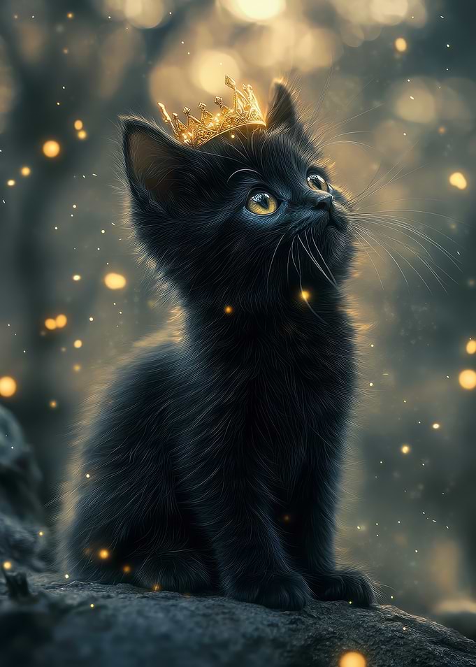 Black Kitten with Golden Crown