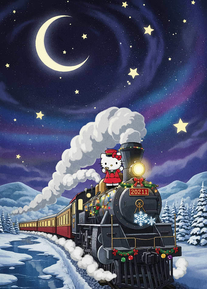 Hello Kitty Christmas Train at Night