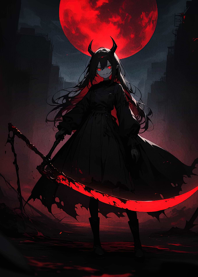 Anime Demon Girl with Red Scythe